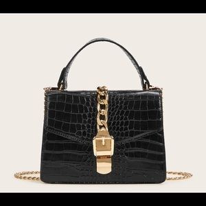 Croc Embossed Chain Satchel Bag